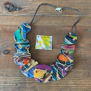 Virginia Nin Puerto Rico Artist Two Sided Statement Necklace Resin One of a Kind